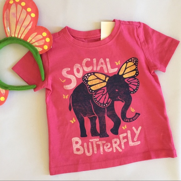 NWT Life Is Good Social Butterfly Girls T Shirt - Picture 1 of 4